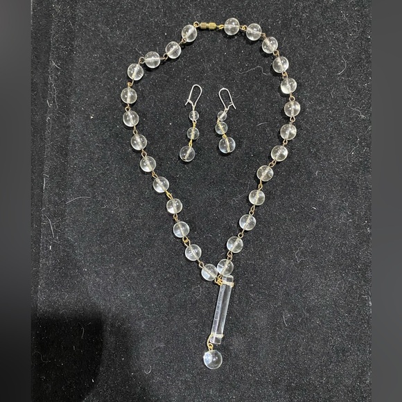 Antique pools of light drilled necklace and earring set